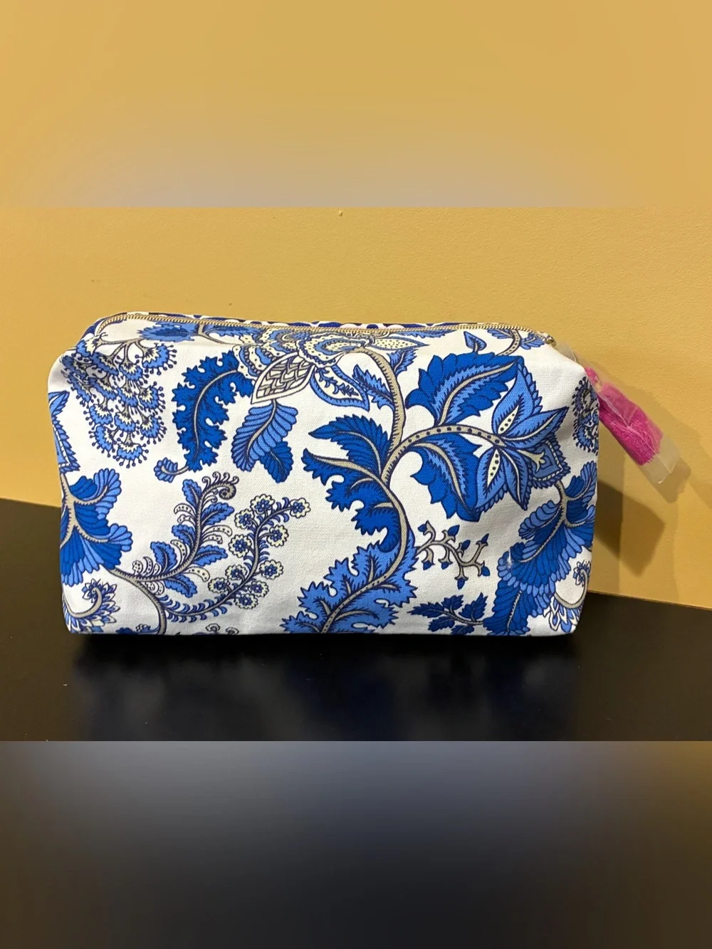 Estée Lauder Make Up Bag Zip Top Blue White Floral & Geometric NWOT